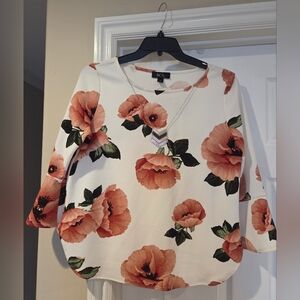 BCX Women's Floral Blouse - White and Orange
